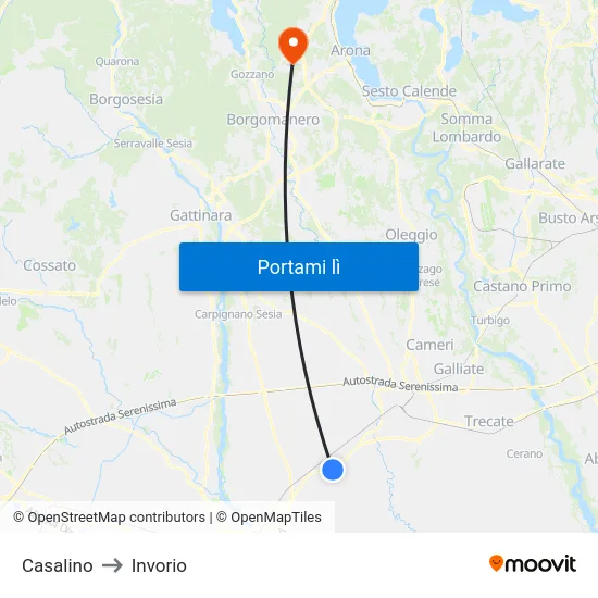 Casalino to Invorio map