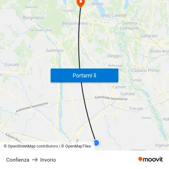 Confienza to Invorio map
