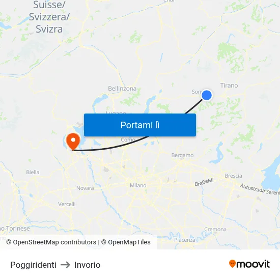 Poggiridenti to Invorio map