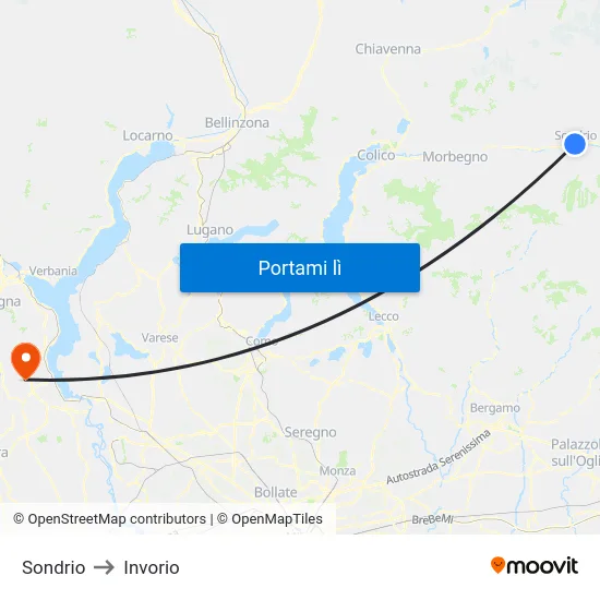 Sondrio to Invorio map