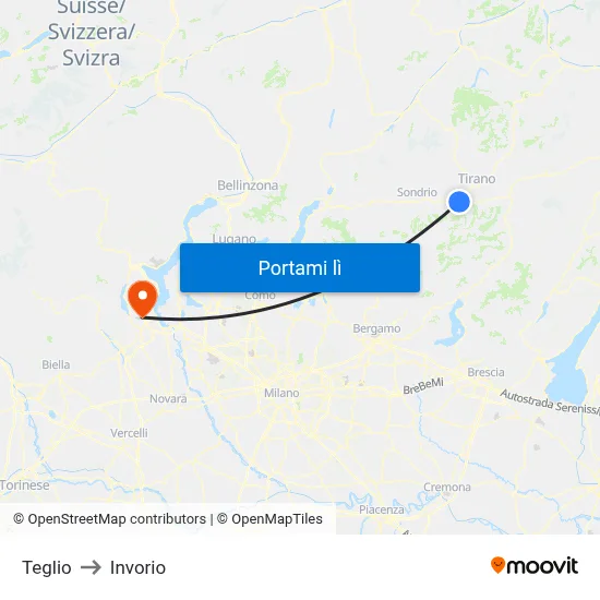 Teglio to Invorio map