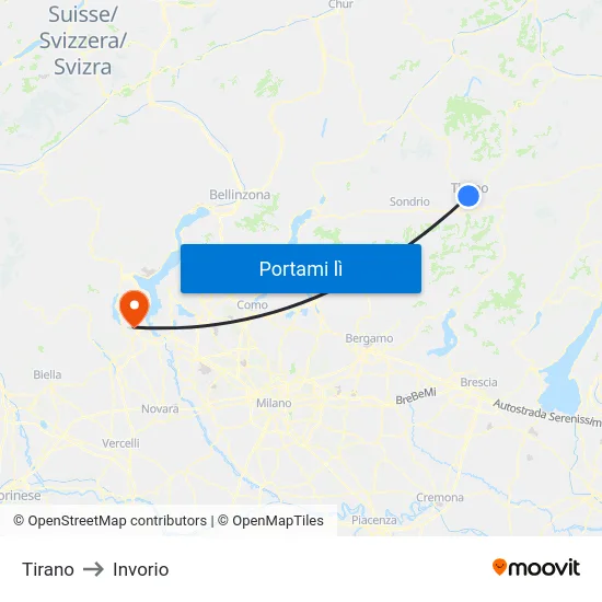 Tirano to Invorio map