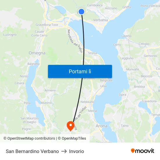 San Bernardino Verbano to Invorio map