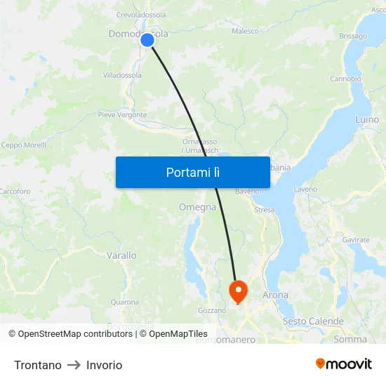 Trontano to Invorio map