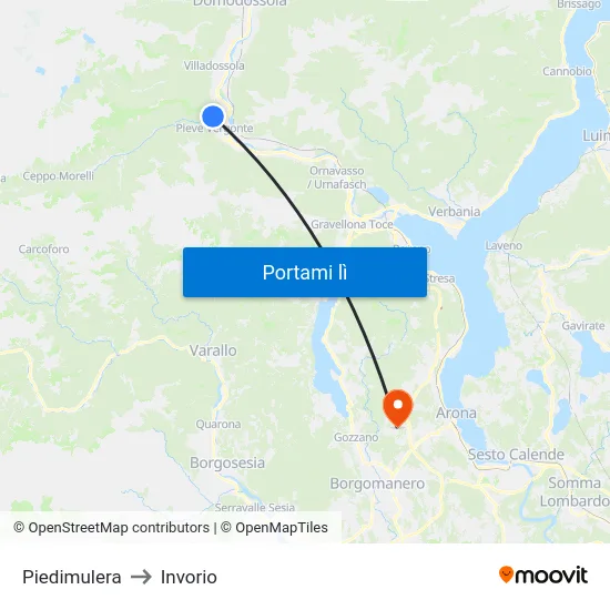 Piedimulera to Invorio map