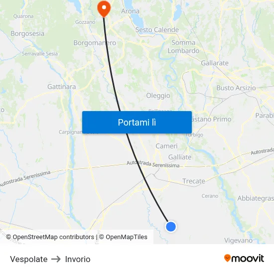 Vespolate to Invorio map