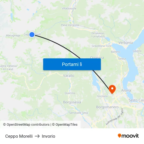 Ceppo Morelli to Invorio map