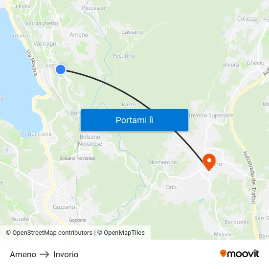 Ameno to Invorio map