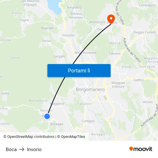Boca to Invorio map