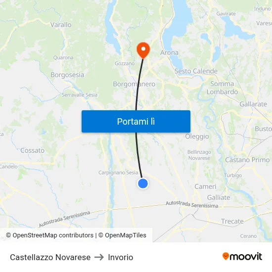 Castellazzo Novarese to Invorio map