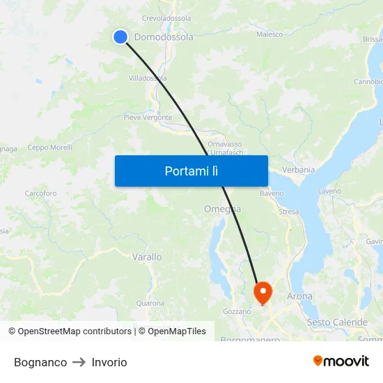 Bognanco to Invorio map
