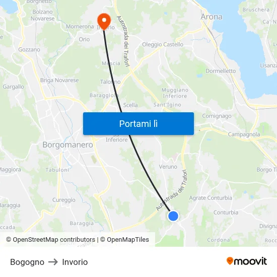 Bogogno to Invorio map
