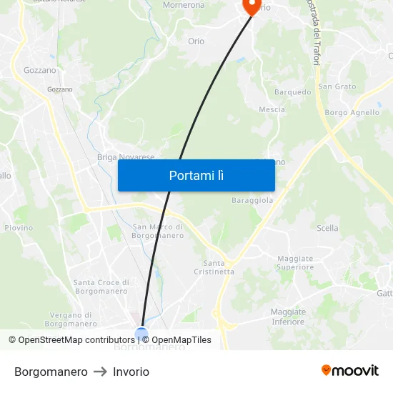 Borgomanero to Invorio map