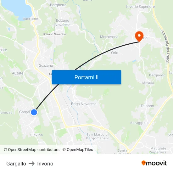 Gargallo to Invorio map