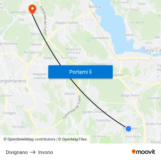 Divignano to Invorio map