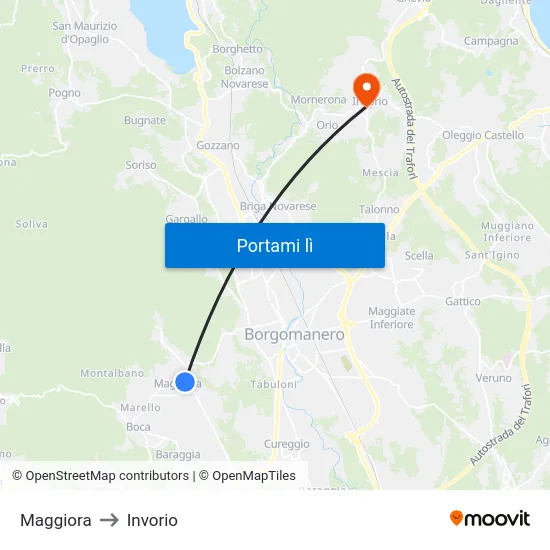 Maggiora to Invorio map