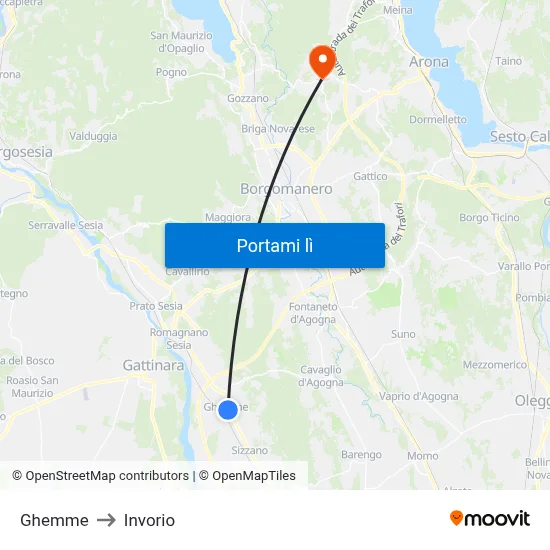 Ghemme to Invorio map