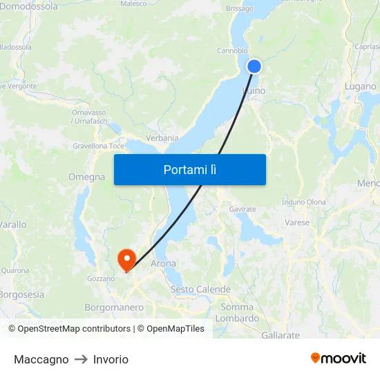 Maccagno to Invorio map