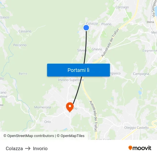 Colazza to Invorio map