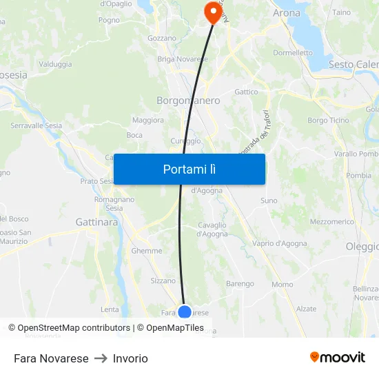 Fara Novarese to Invorio map