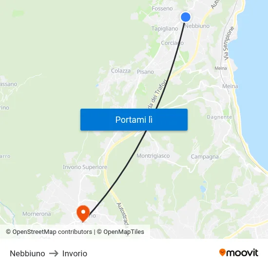 Nebbiuno to Invorio map
