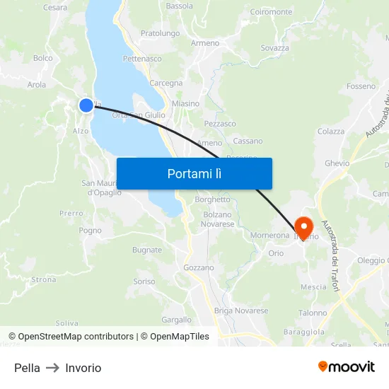 Pella to Invorio map
