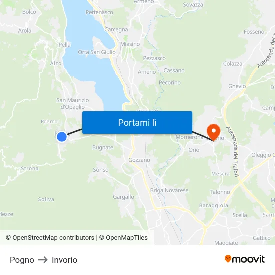 Pogno to Invorio map