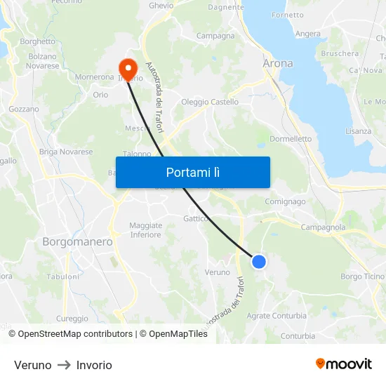 Veruno to Invorio map
