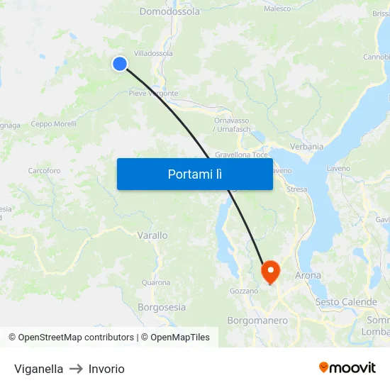 Viganella to Invorio map