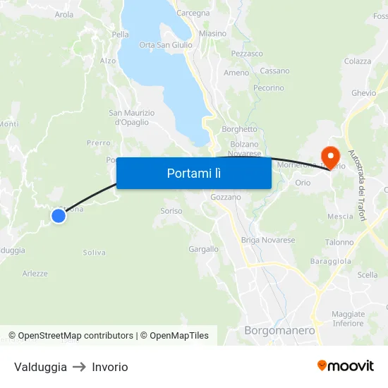Valduggia to Invorio map