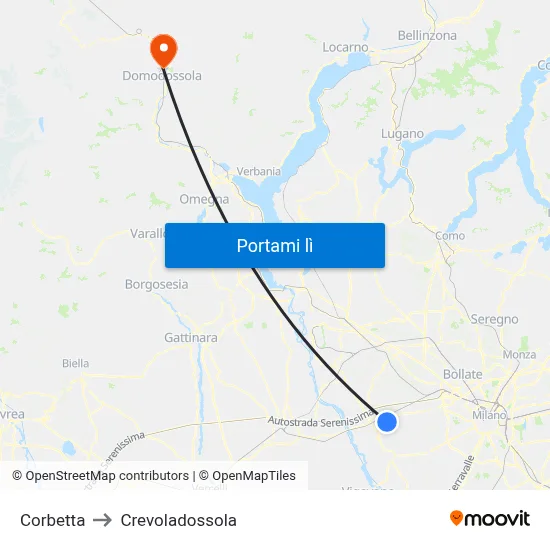 Corbetta to Crevoladossola map