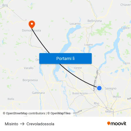 Misinto to Crevoladossola map