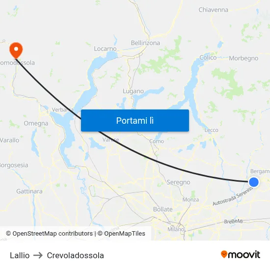 Lallio to Crevoladossola map