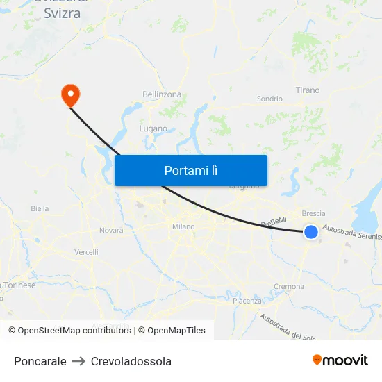 Poncarale to Crevoladossola map