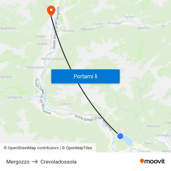 Mergozzo to Crevoladossola map