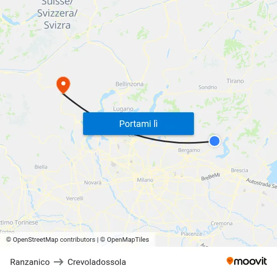 Ranzanico to Crevoladossola map