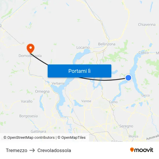 Tremezzo to Crevoladossola map