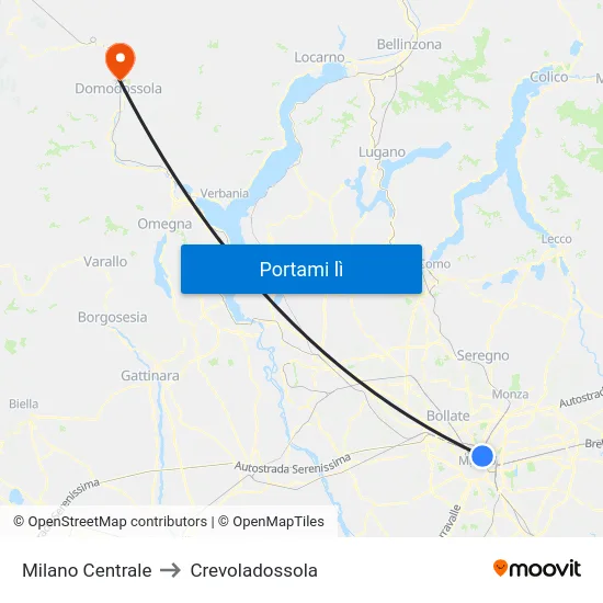 Milano Centrale to Crevoladossola map