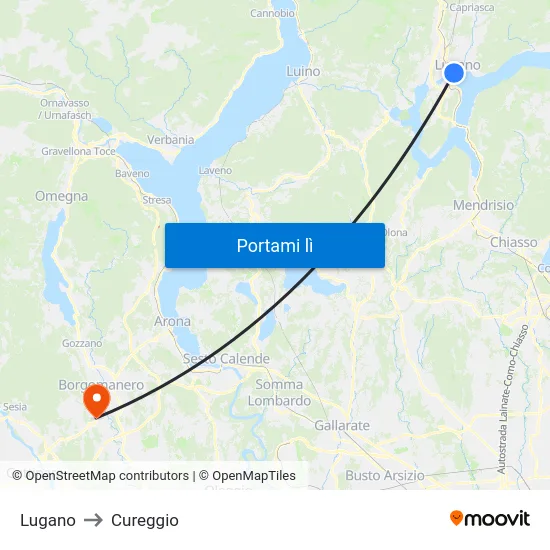 Lugano to Cureggio map