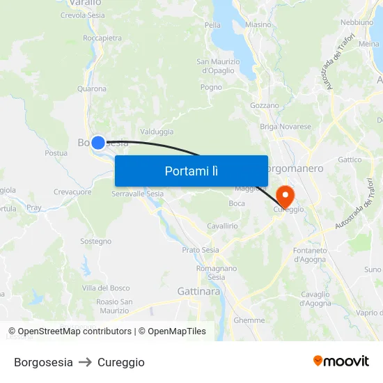 Borgosesia to Cureggio map