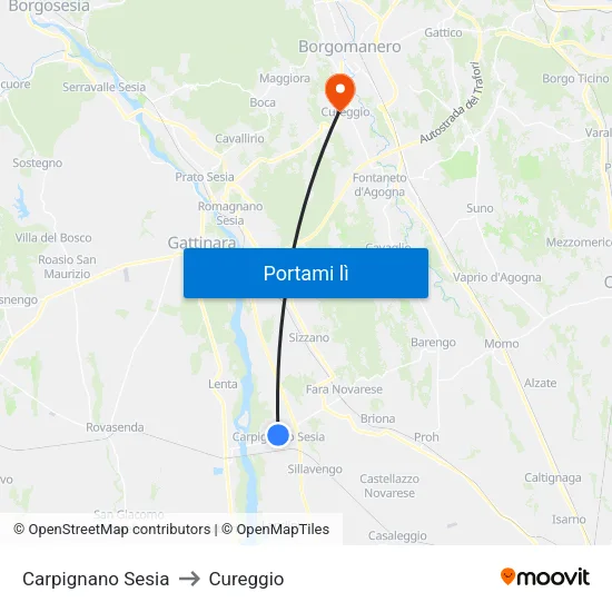 Carpignano Sesia to Cureggio map