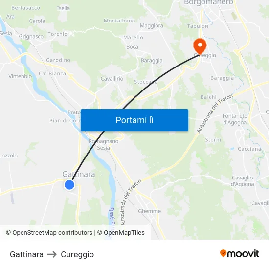Gattinara to Cureggio map