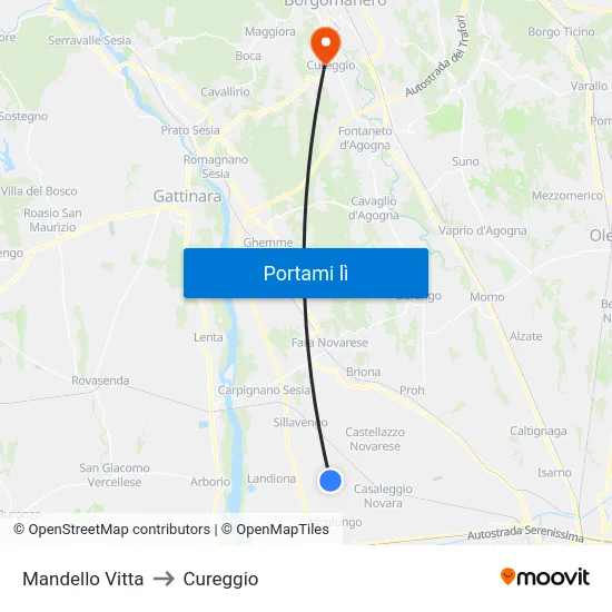 Mandello Vitta to Cureggio map