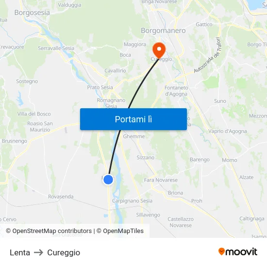 Lenta to Cureggio map