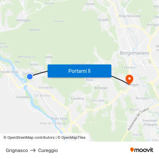 Grignasco to Cureggio map