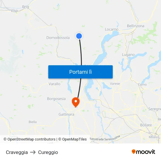 Craveggia to Cureggio map