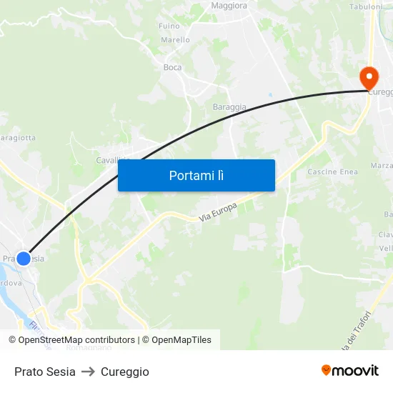 Prato Sesia to Cureggio map