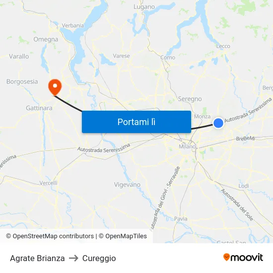 Agrate Brianza to Cureggio map