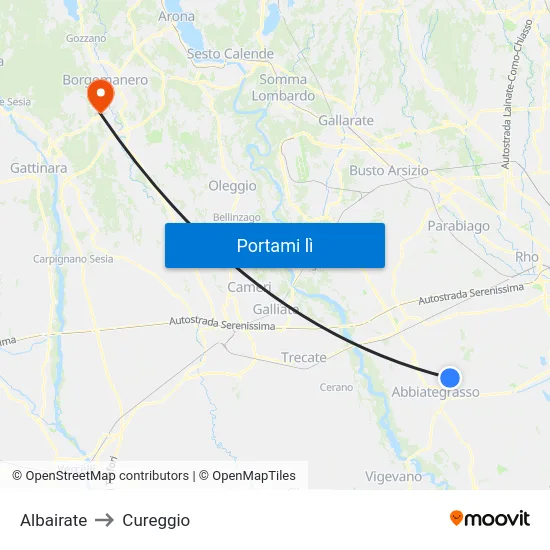 Albairate to Cureggio map