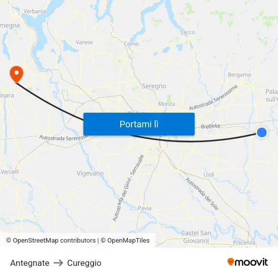 Antegnate to Cureggio map